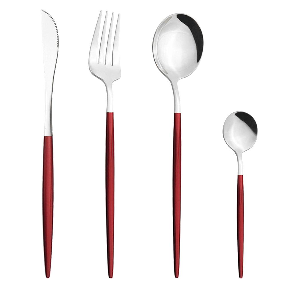 4Pcs/Set Colorful Dinnerware Set Stainless Steel Cutlery Dinner Set Knife Fork Coffee Spoon Silverware Set Kitchen Tableware Set