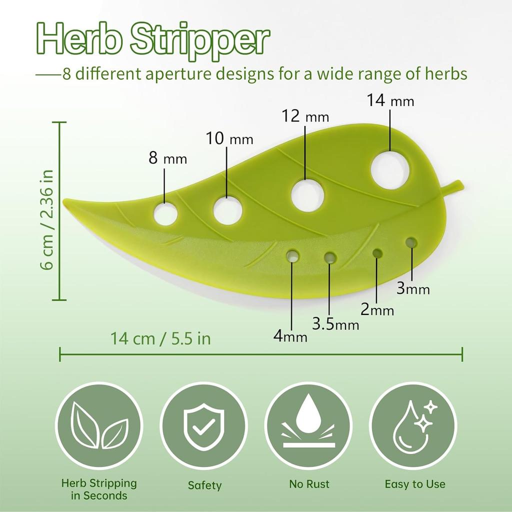 Herb Stripper 8 Holes with Herb Cutter, Kitchen Herbs Leaf Stripping Tool, Herb Stripper Tool, Herb Leaf Peeler for Collard Greens Thyme Basil