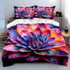 3Pcs Colorful Lotus Bedding Set Vibrant Rainbow Flower with Water Drops Print Duvet Cover + 2 Pillowcases for Bedroom Decor