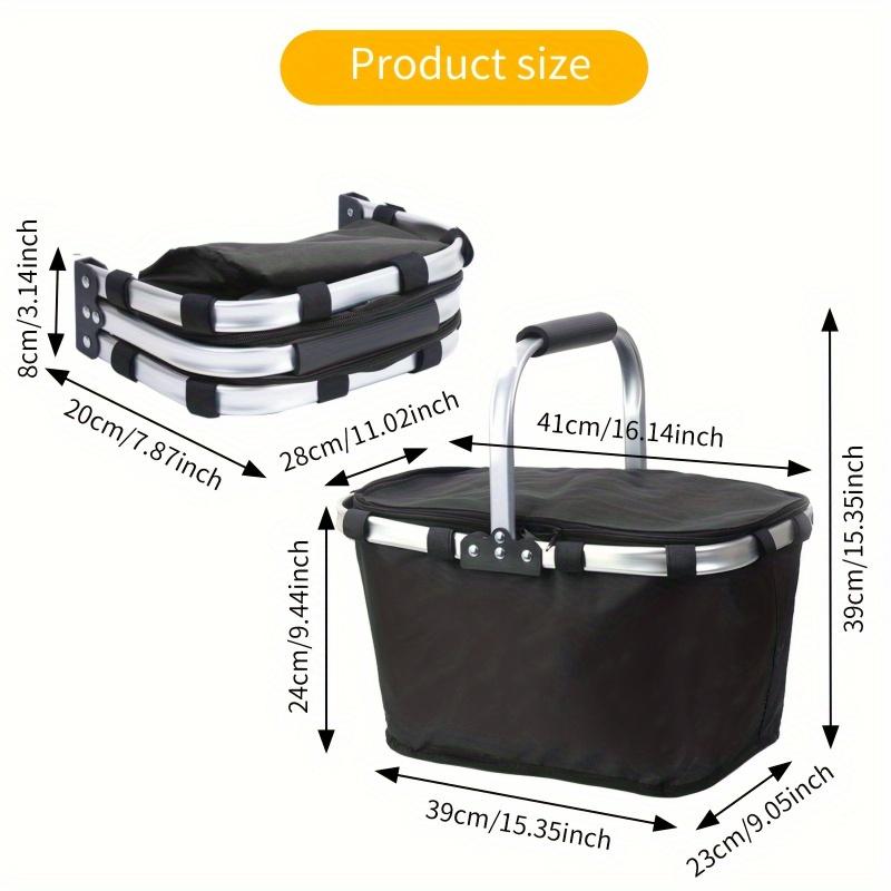 

1pc Large Insulated Picnic Basket with Lid - Lightweight, Foldable Oxford Cloth Outdoor Cooler Bag, Durable & Multifunctional for Graduation чорний