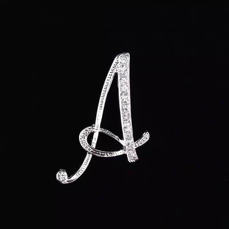 Minimalist Rhinestone Alphabet Brooch: Elegant Geometric Pin for Sweaters or Coats