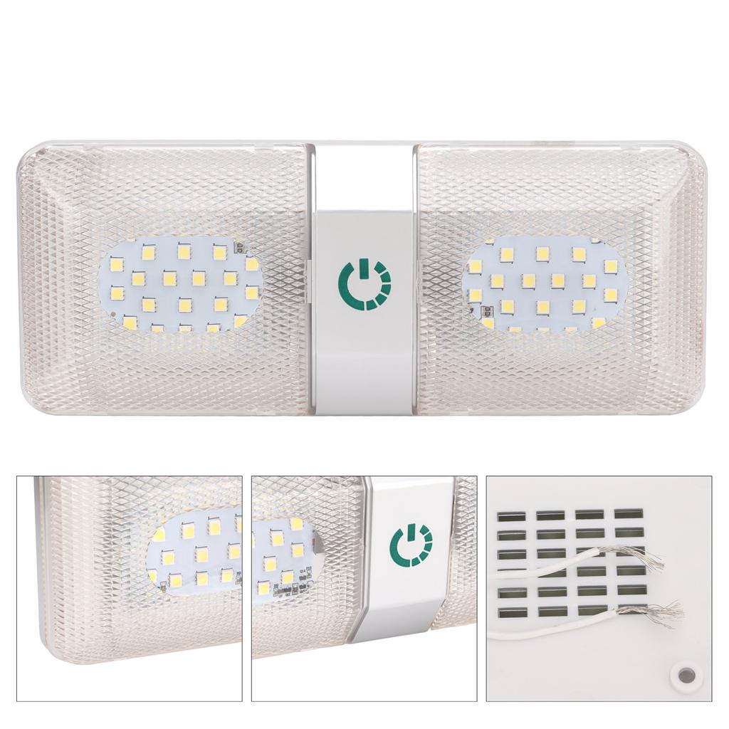 RV Ceiling Double Reading Light Touch Button Stepless 48 LEDs IP50 Waterproof Adjustable for Campers