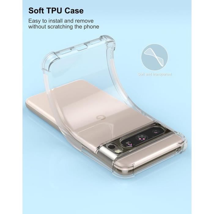 Coque - pour Google Pixel 8 Pro - TPU Antichoc - Transparent - Protection renforcée - avec 2 Verres Trempés