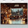 Vintage Car Garage Background - 100% Polyester Vintage Style Decor for Classic Car Enthusiasts