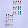 24PCS French Tip Fake Nails with Ink Crack Design Eco-Friendly ABS Material for Wedding Party