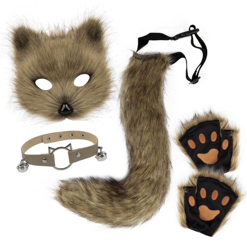 Halloween Fox Mask Set With Paws Gloves Cute Collar Furry Tail Cosplay Costume Party