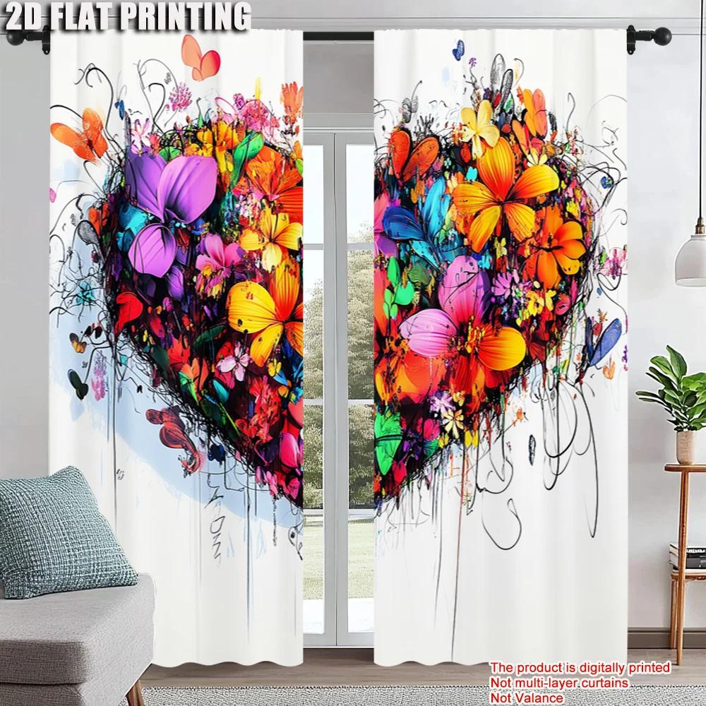 

Set Of 2 Elegant Floral Heart Print Window Curtains Design Bedroom Living Room Study Decor Patterns Curtain With Rod Pocket Polyester Perfect For W100*H70(CM)-Rod Pocket&1PCS