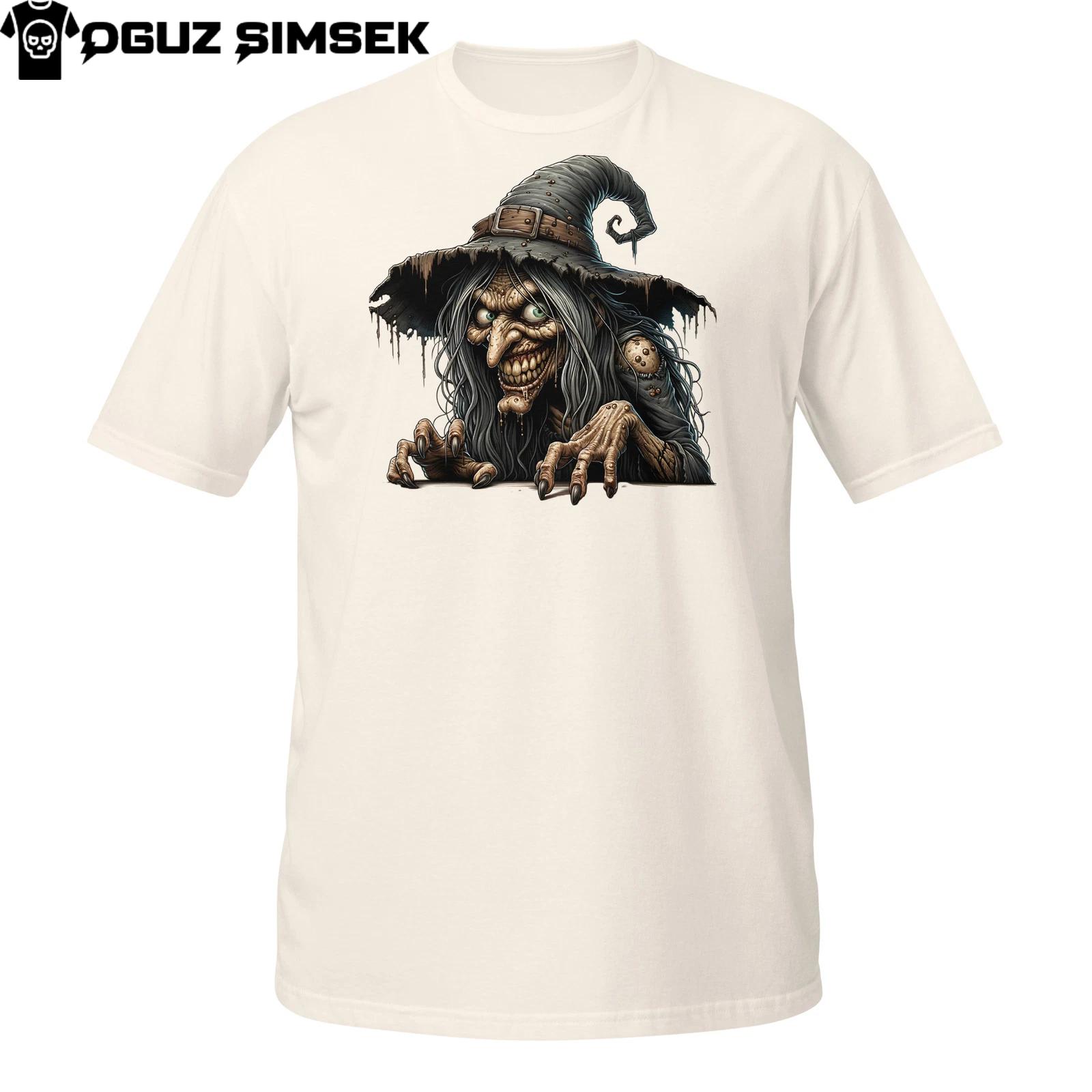 

Жуткая футболка с ведьмой | Привидение-ведьма со злой улыбкой | Хэллоуинская футболка ужасов L