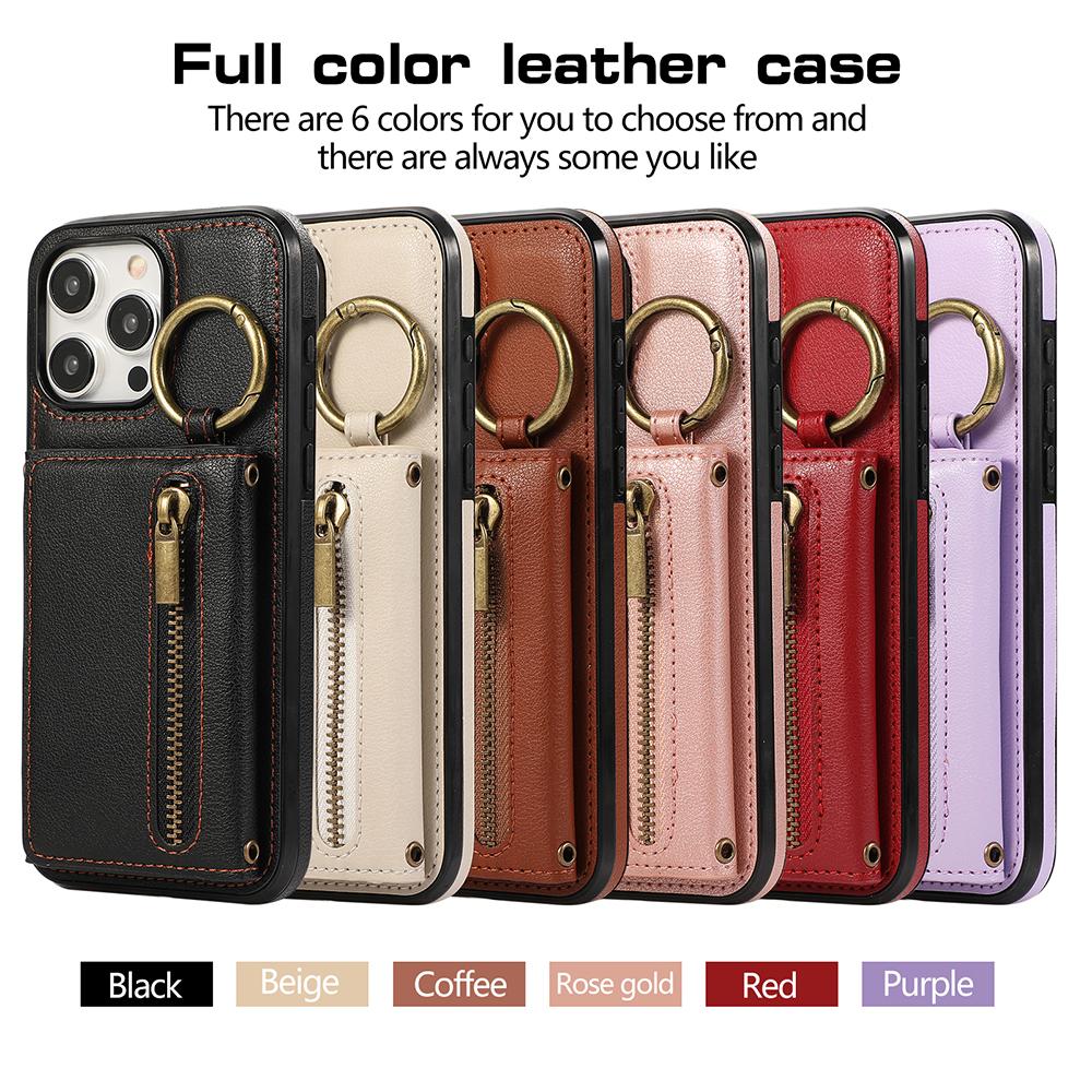 Ring Zipper Wallet Multi Card Flip Leather Case for iPhone 15 14 13 12 11 Pro Max XS MAX XR for Samsung S24 S23 S22 S21 S20 Ultra Plus A14 A13 A53 A54