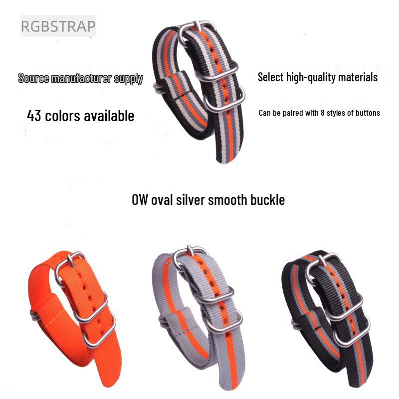 Silver Smooth Oval Buckle Nylon Watch Strap - Waterproof E-commerce Source Watch Band