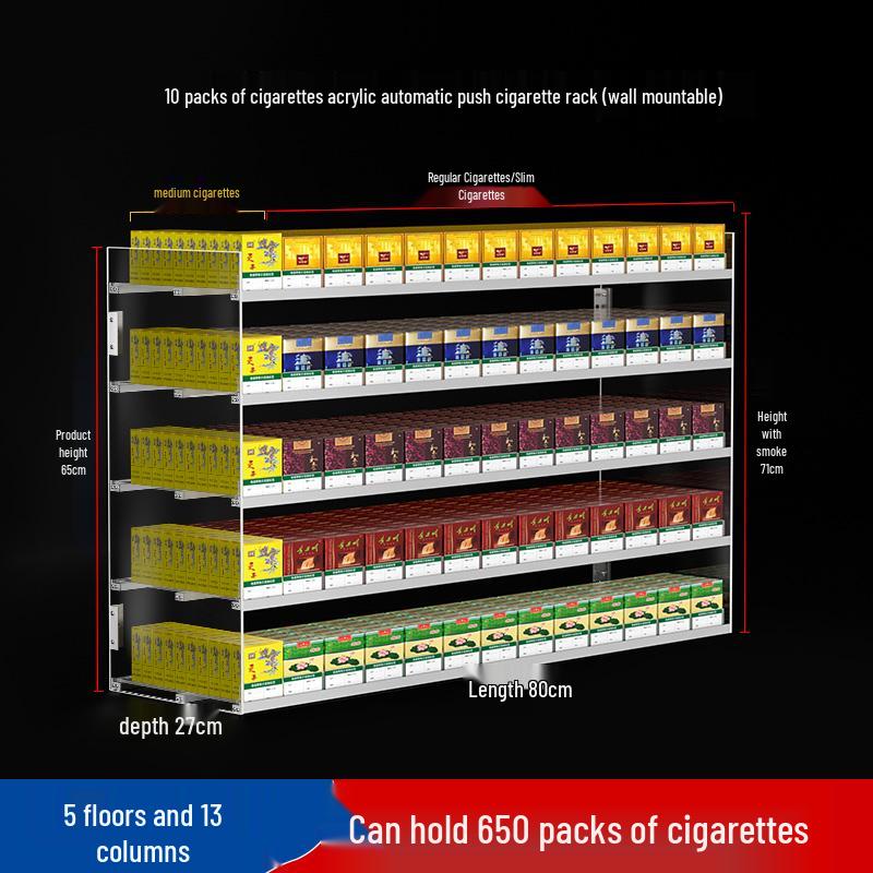 Wall-Mounted Acrylic Cigarette Display with Automatic Pusher