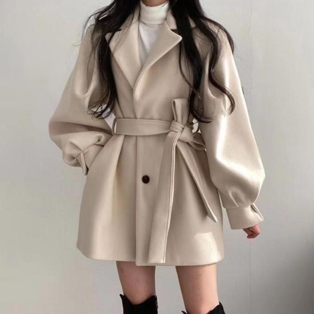 Women Winter Coat Turn-down Collar Solid Color Slim Fit Tight Waist Thicker Keep Warm Buttons Belt Cardigan Autumn Coat Female Clothes