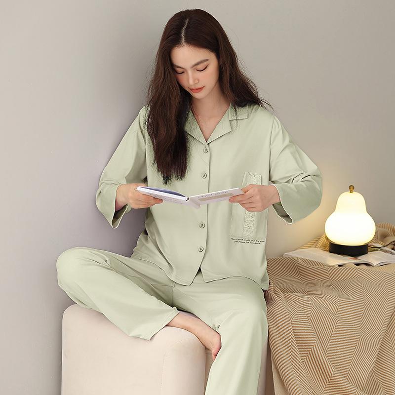 [Hyaluronic Acid] High-end Autumn Pajamas Women's Long-sleeved Modal Cotton Cardigan Silky Women's Loungewear Set