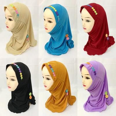 Kids Girls Muslim Beautiful Hijab Islamic Arab Scarf Shawls Flower Pattern Ramadan