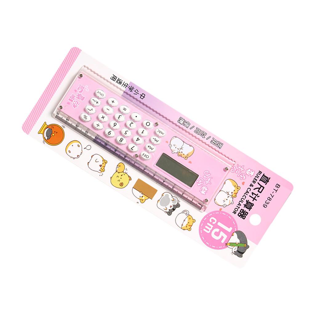 Small Calculator Stylish Cute Ruler Portable Acrylic Material Silicone Keys External Battery Calculation Tool Pink