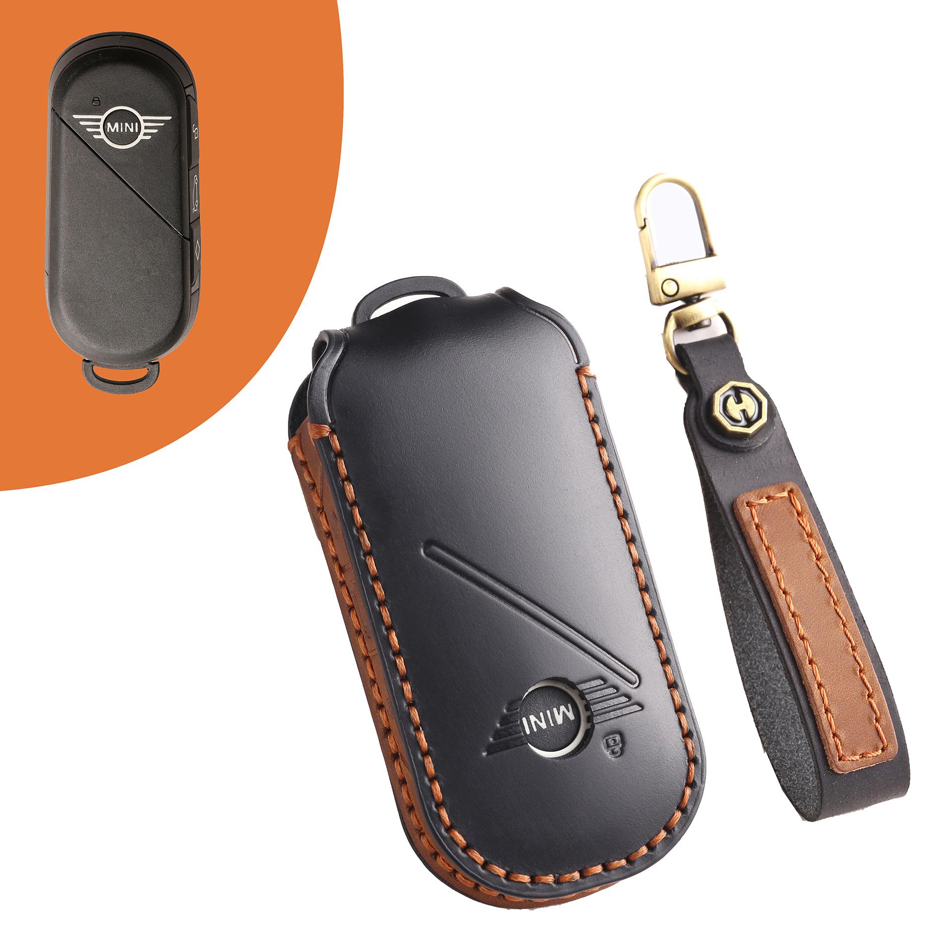 Suitable for BMW Mini Key Cover 2024 New Mini Car Key Cover Leather High-end Protective Case Ring