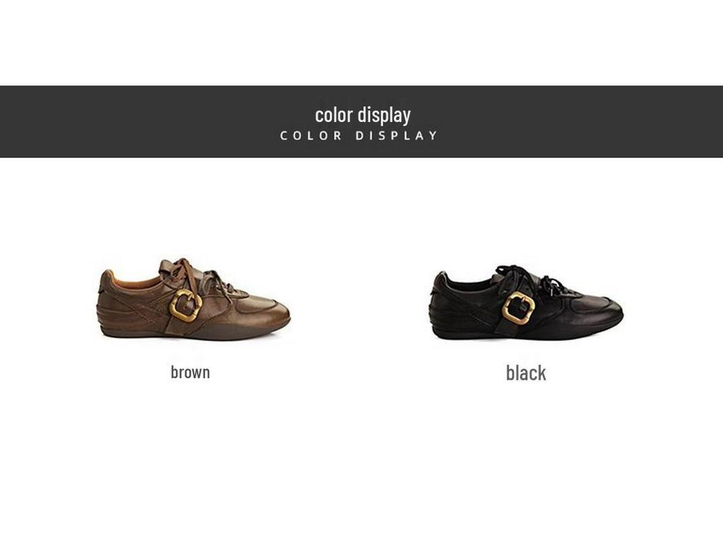 Women's 2025 Genuine Leather Retro Lace-up Ballet Flats with Metal Buckle and Soft Sole