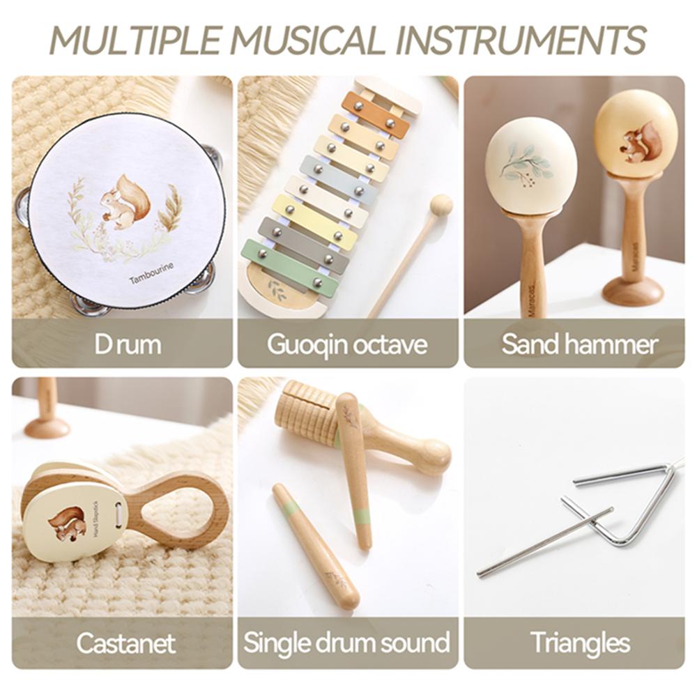 Kids Wooden Montessori Toys Musical Instruments Rattle Toys Wooden Squirrel Percussion Instruments Preschool Educational Toys
