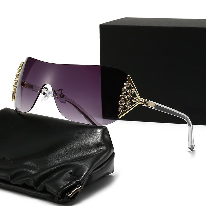 European and American Style Diamond-encrusted Sunglasses with Integrated Lenses and Fan-shaped Design for Women.