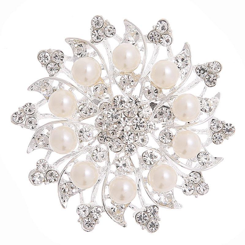 

Брошь из сплава со стразами и жемчугом, булавка для одежды, цветок, корсаж, шелковый шарф, пряжка, вторичные аксессуары для одежды белый