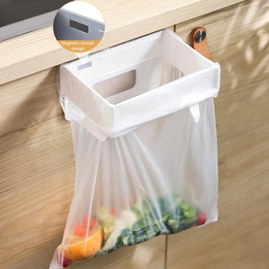 2Pcs Foldable Trash Bag Holder with Magnetic Closure Wall Mounted Folding Garbage Rack Collapsible Hanging Garbage Bag Holder