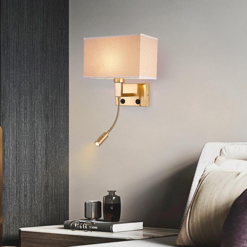 American Style LED Wall-Mounted Bedroom Lamp with Fabric Shade for Reading and Mobile Use