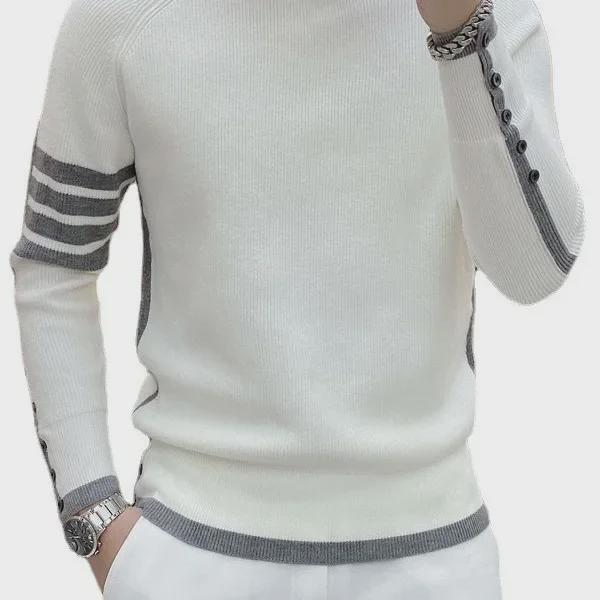 Suéter Pulóver de Rayas de Moda para Hombre - Manga Larga, Cuello Redondo, Otoño/Invierno 2023