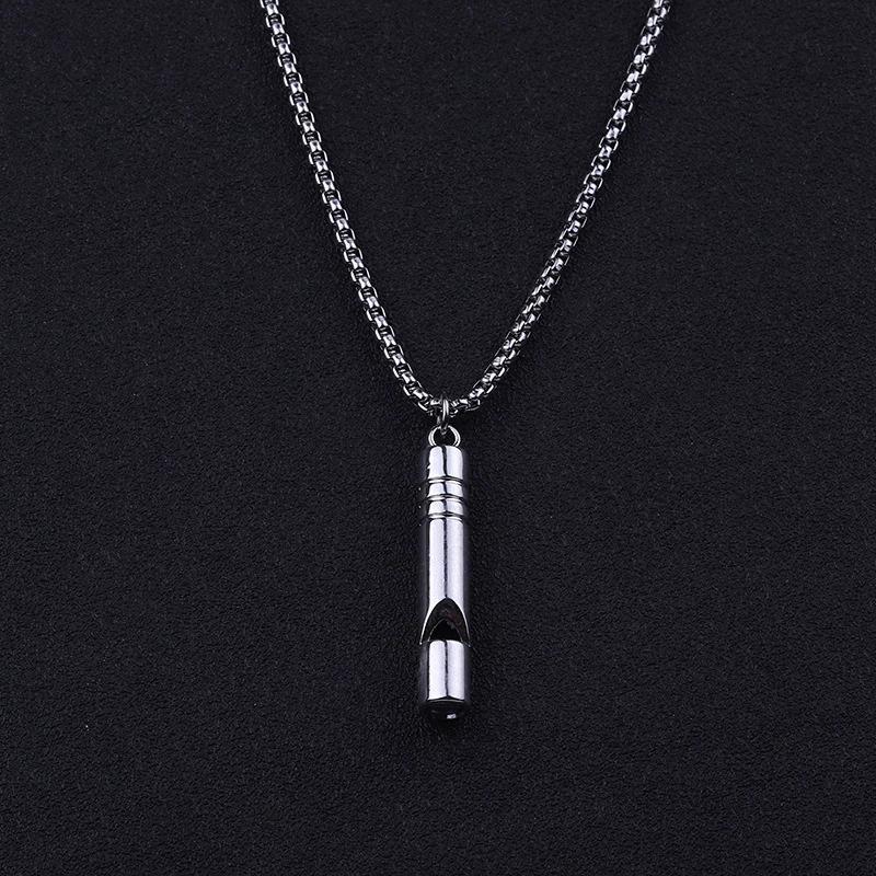 Hip-hop Whistle Necklace Titanium Stainless Steel Pendant for Men and Women Cool Disco Street Can Blow Sweater Chain.
