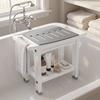 Shower Bench 2-Tier Shower Stool Bathroom with Shelf White and Grey