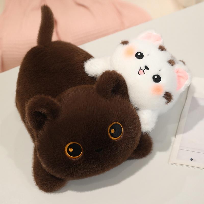 Adorable Large Facial Cat Lying Doll Stuffed White Coffee Fatty Cartoon Animal Featuring Tail Cute And Charming Plushie Birth Date Gif