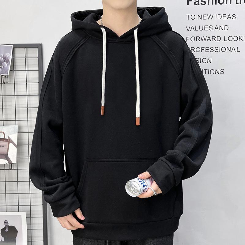Cotton Hooded Sweater Boys Loose Casual Pullover Autumn Clothes Wide Version Solid Color Casual Clothes Trendy Men's Clothing