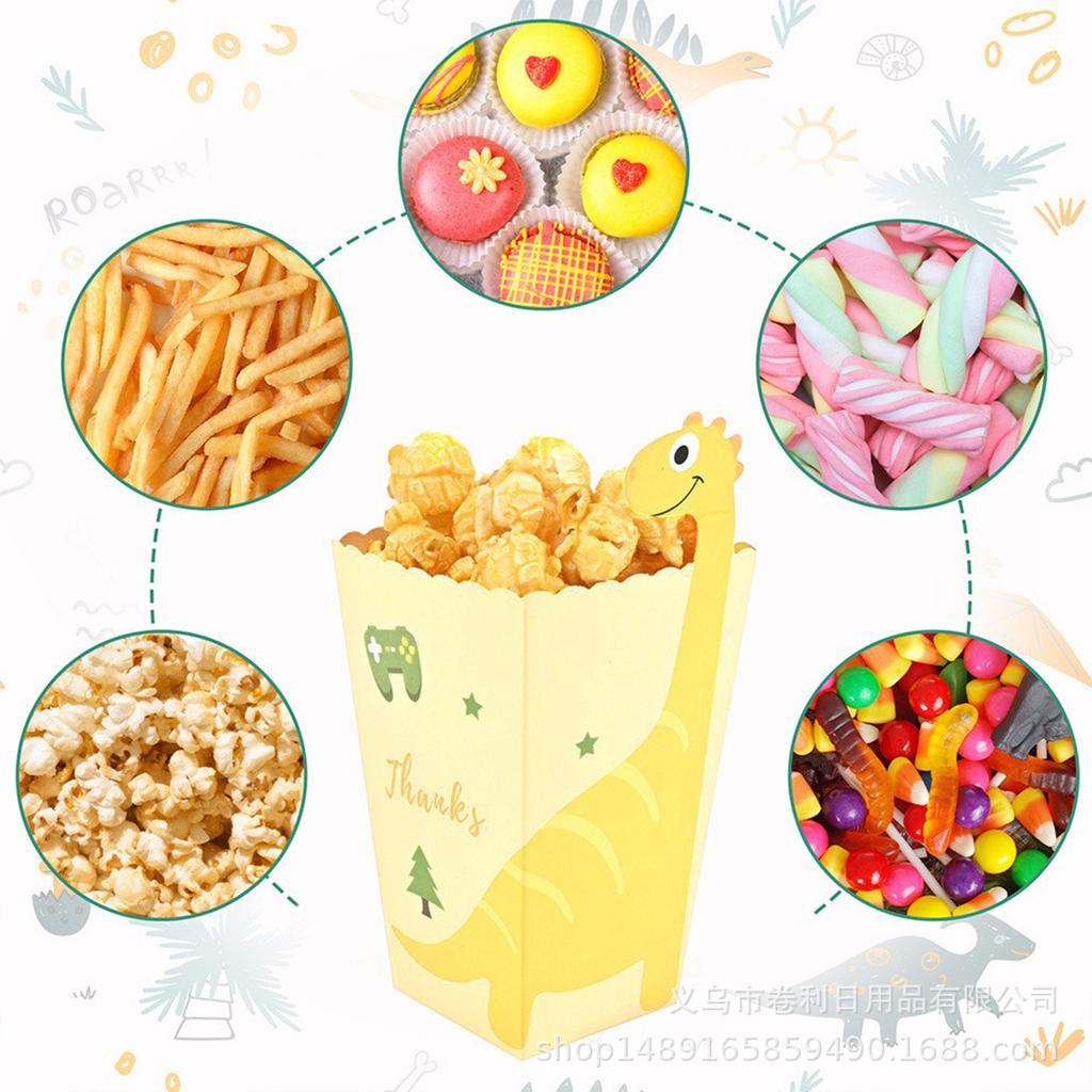 Color Dinosaur Popcorn Paper Box Cute Cartoon Disposable Food Grade Potato Chips French Fries Snacks Children'S Packing