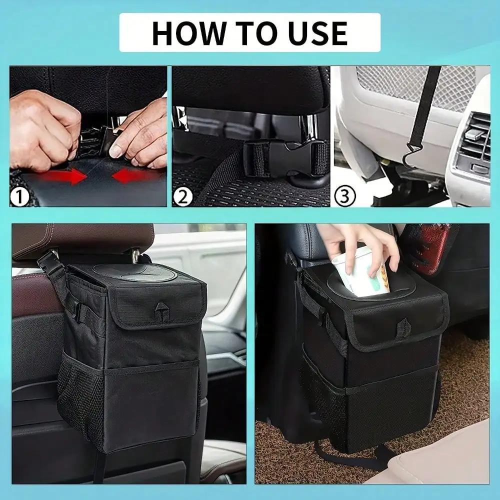 Waterproof Car Trash Can - Closeable Portable Auto Organizer Storage Pocket for Garbage Dump