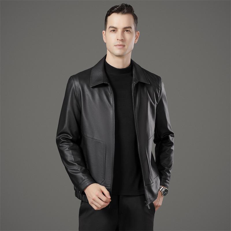 High-end Genuine Leather Jacket for Men  New Leather Jacket  Sheepskin Business Lapel  Middle-aged Dad Outfit