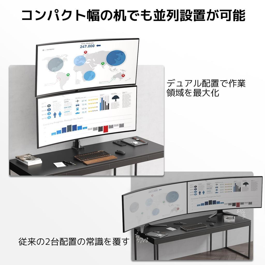 ACCURTEK Large Monitor Dual Single Monitors VESA Long Desk Height Steel Single Arm, Monitor, 57-inch (Supports 2-27kg/Curved 2-22kg), Compatible,