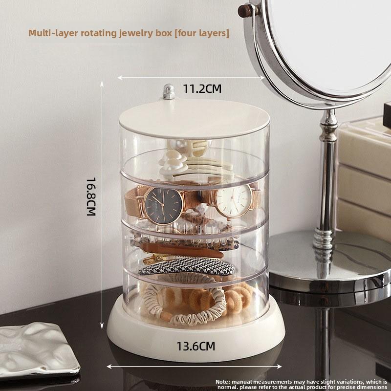 Desktop Dust-proof Dressing Table, Storage Rack, Rotating Jewelry Storage Box, High-end and Exquisite Necklace, Earrings, Stud Jewelry Box