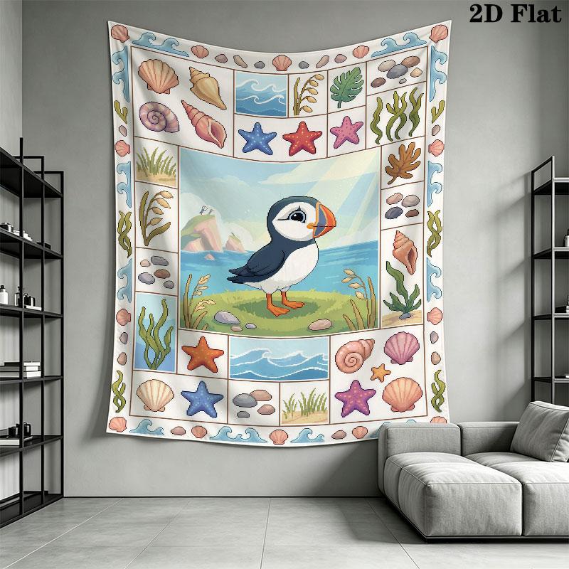 Puffin Rock Wall Hanging Printed Fabric Blanket Decorative Tapestries for Bedroom Living Room Home Decor