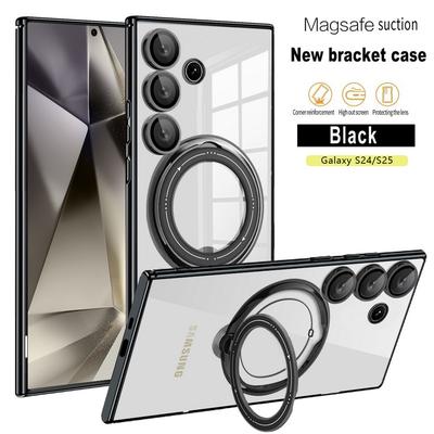 Clear Wireless Charge Phone Case For Samsung S25 Ultra S24 FE S23 S22 A16 A56 A36 A55 A15 A35 Slim Transparent Shockproof Magnetic Holder Cover