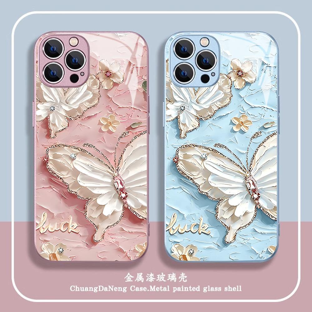 Three-dimensional Oil Painting Wind Butterfly Apple 13promax Mobile Phone Case iPhoneAIRUV Painted Mobile Phone Case