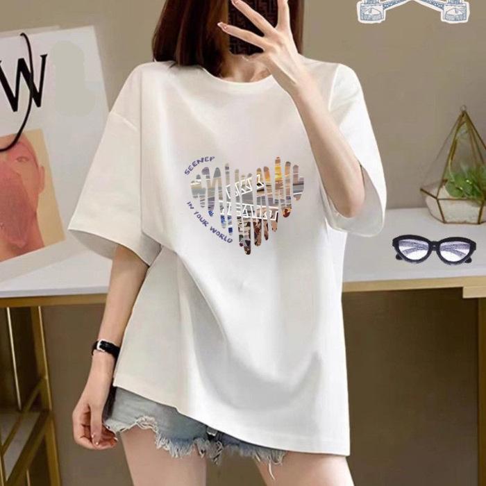 

Женская футболка из хлопка с принтом, с коротким рукавом, женская летняя 2025, новая, свободная, белая футболка, облегающий топ, тренд S