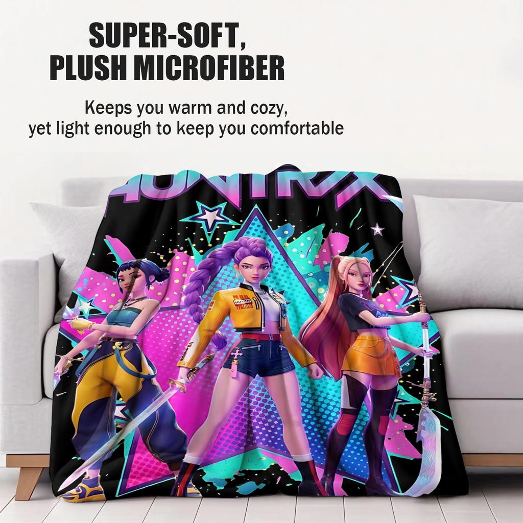 Hot Anime Hot Virtual Girl Group HUNTR/X Print Fleece Throw Blanket Super Soft Warm for Travel Office Home Fans Must-Have Gift