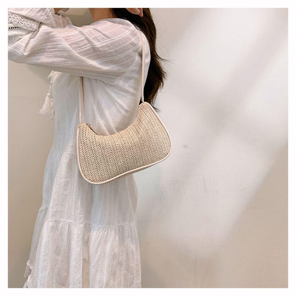 Elegant Straw Shoulder Bag Bohemian Clutch Bag Weave Straw Underarm Bag  Outdoor/Travel/Vacation