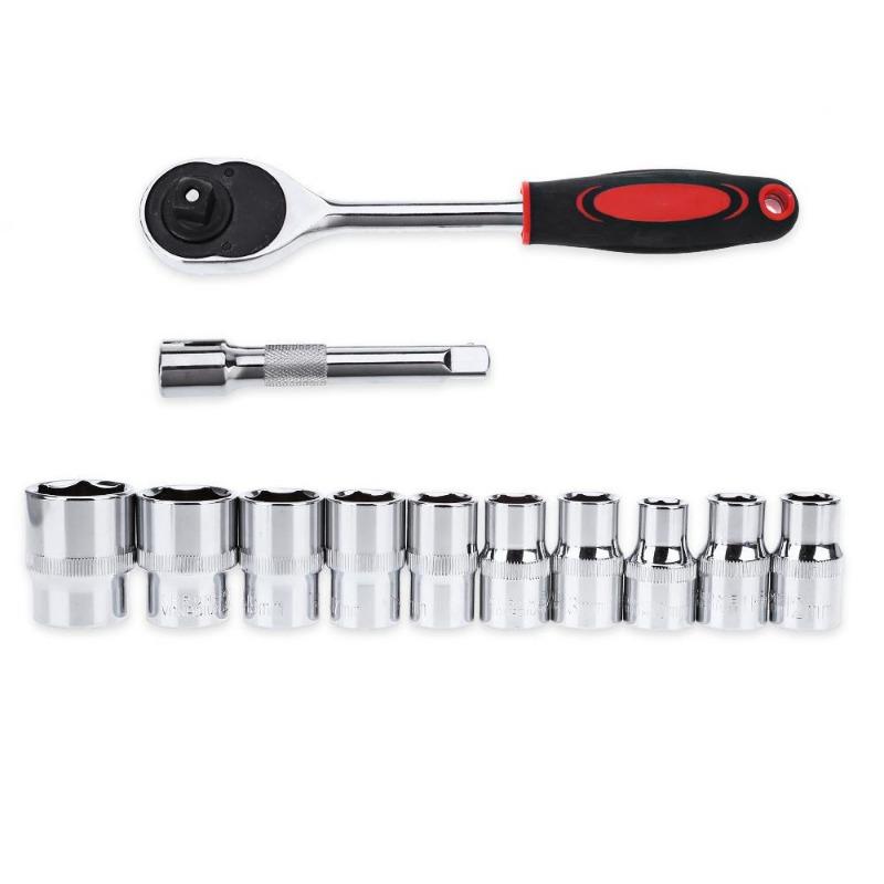 Ratchet Wrench 12pcs 1/4 Inch 6.3mm Socket Set Ratchet Wrench Extension Rod Combo Tools Kit