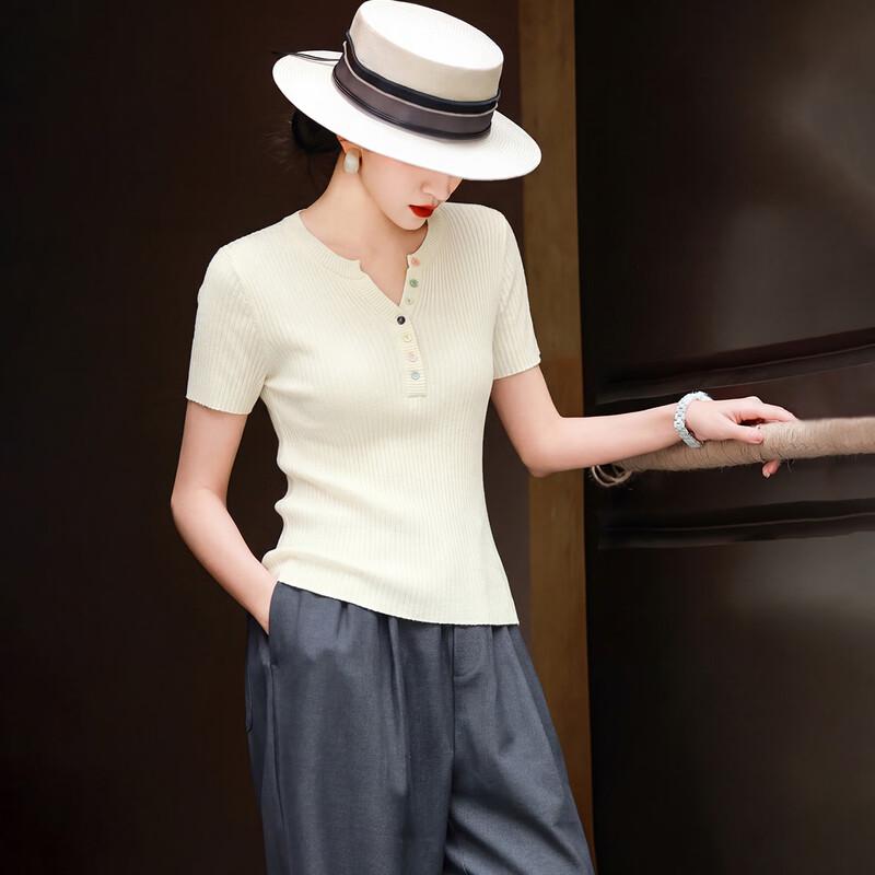 Lanser Women s Lyocell Blend V-Neck Ribbed Knit Top with Buttons XL белый