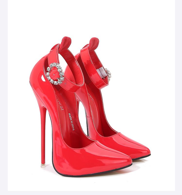 Módní design 16cm Unisex Vysoké podpatky Pásek kolem kotníku Sexy Červená uvnitř Fetiš Stiletta Pásek přes nárt Přizpůsobit Lodička Velká velikost 46