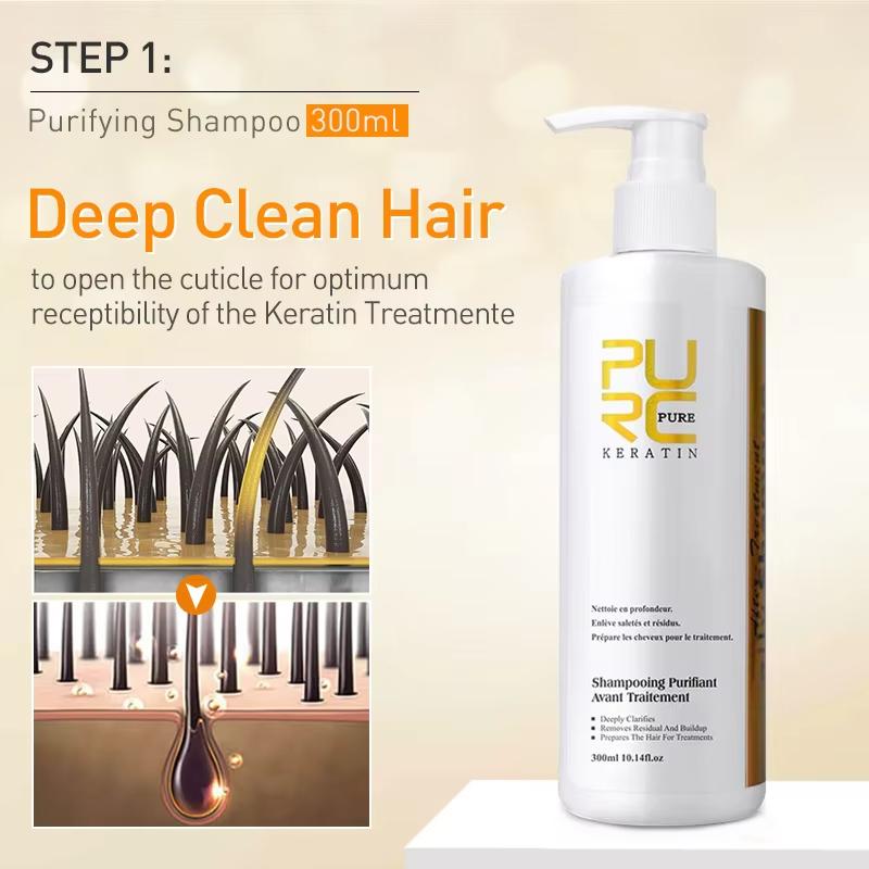 PURC 1000ml Queratina 300ml Shampoo Tratamento de Alisamento de Cabelo Produtos para Cabelos Cacheados Eliminam o Frizz Alisamento Brasileiro Queratina