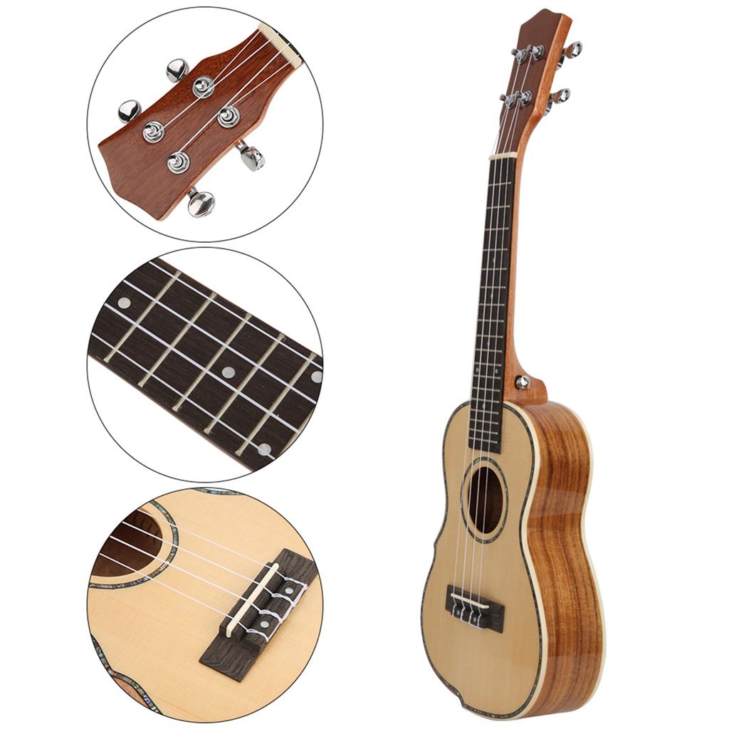 23in Ukulele Fichtendecke Naturholzfarbe mit Endstift Saiten Musikinstrument