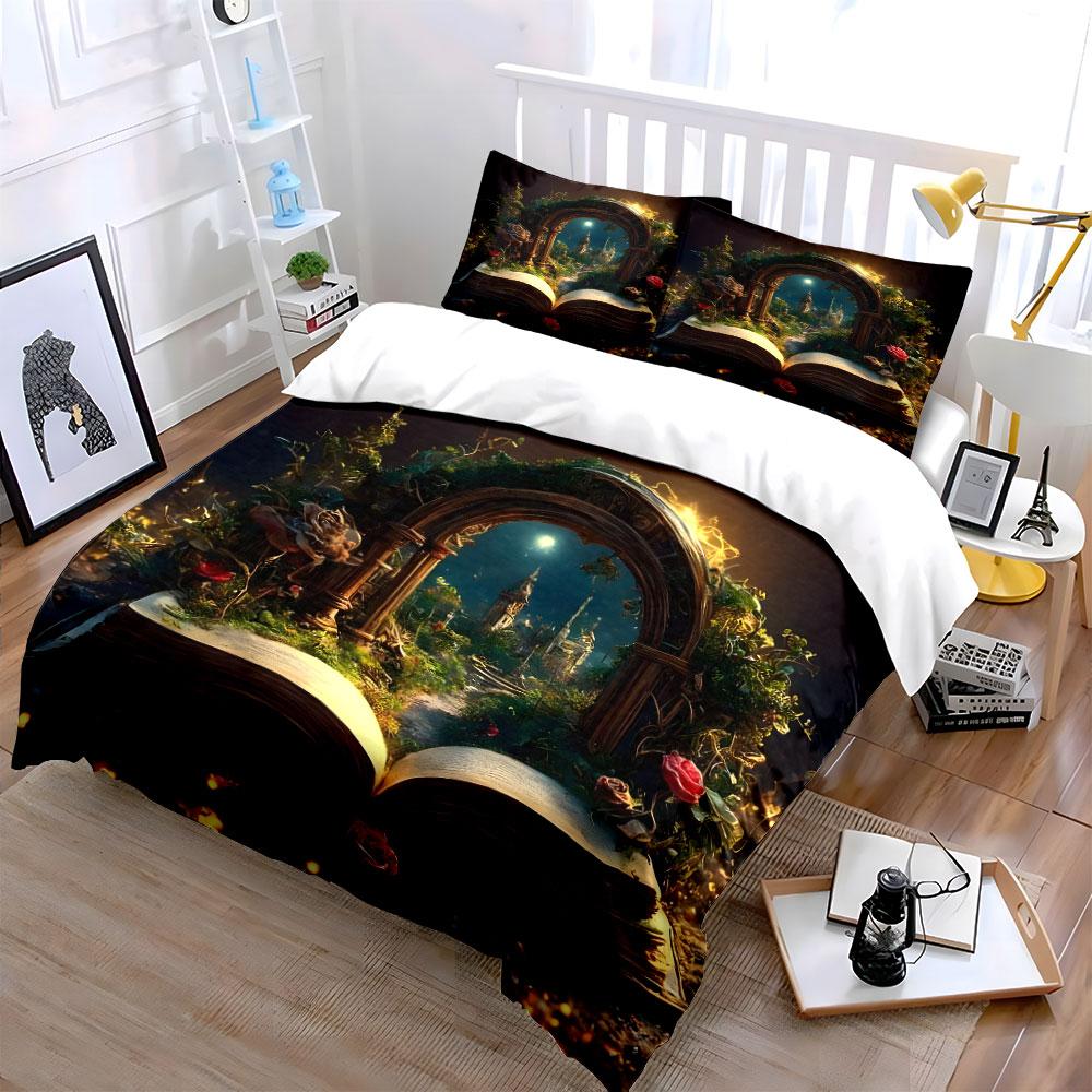 Fantasy Book Decor Set - Home Soft Skin-Friendly Bedding Set Includes 1 Duvet Cover And 2 Pillowcase, Gift