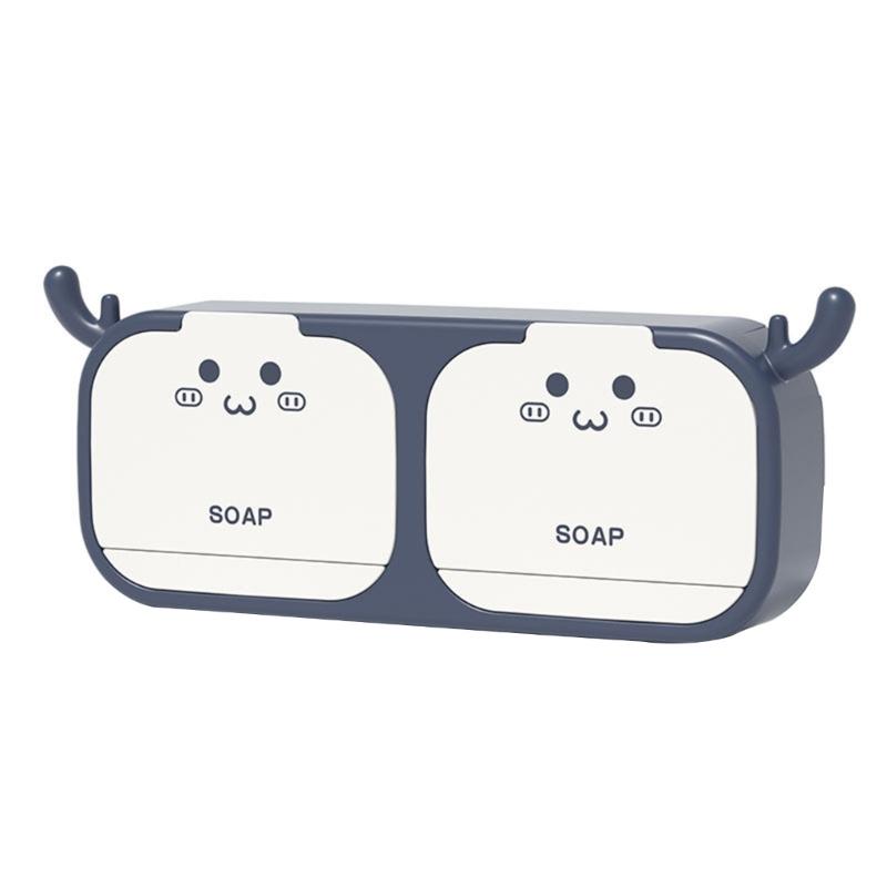 Wall Mounted Soap Holder Storage Box Cute Deer Shape Drain Dish Self Adhesive Soap Rack Bathroom Accessories 1-2 Grids