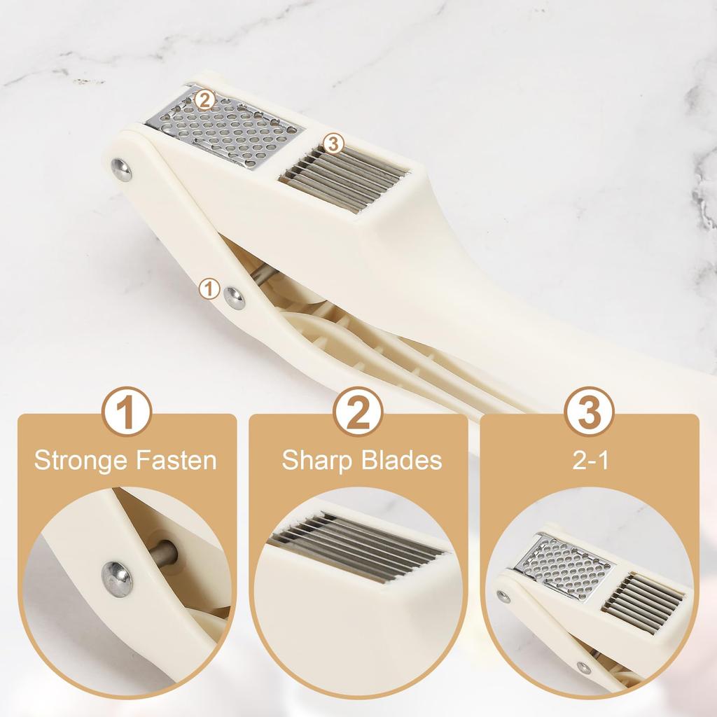 uxcell Garlic Press Inch Stainless Steel Garlic Kitchen Tool for Home and Professional White 7.5 Slicer/Crusher Use,